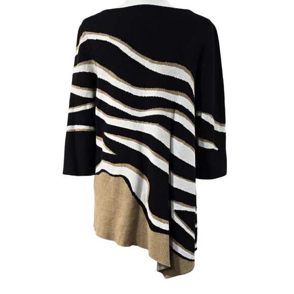 Chico's Black Abstract Zebra Print Asymmetrical Hem Tunic Sweater Unique - Picture 2 of 9